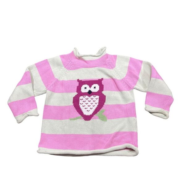 LL Bean Knit Sweater Owl and Stripes Toddler Size 2T - Picture 1 of 9